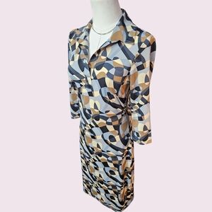 Elegant Long Sleeve Geometric Shirt Dress, Size Medium